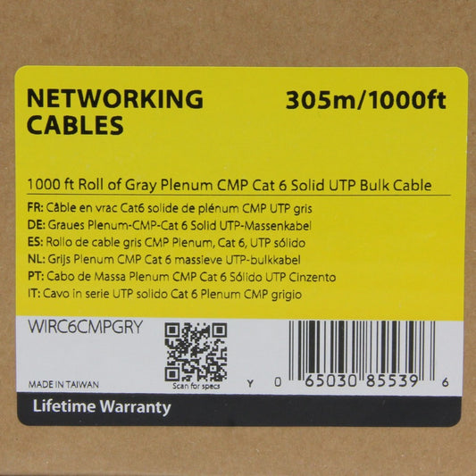 StarTech.com 1000 ft Roll of Gray Plenum CMP Cat 6 Solid UTP Bulk Cable